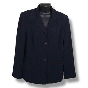 Vintage Size 14 Travis Ayers Dark Blue Blazer Jacket Lined Shoulder Pads